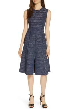 Veronica Beard Foley Metallic Sleeveless Flare Midi Dress M